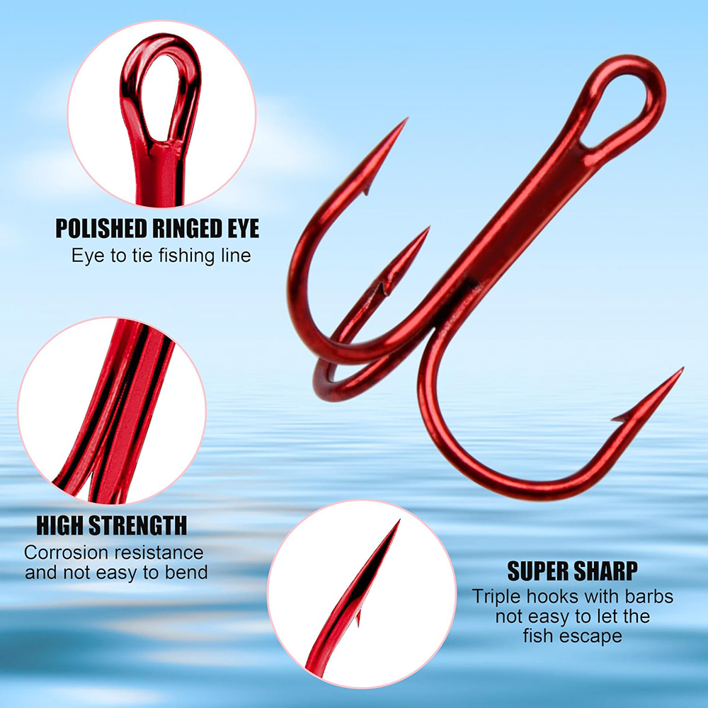 200pcs Red Treble Fishing Hook - огляд і ціна Fishing Equipment Shop